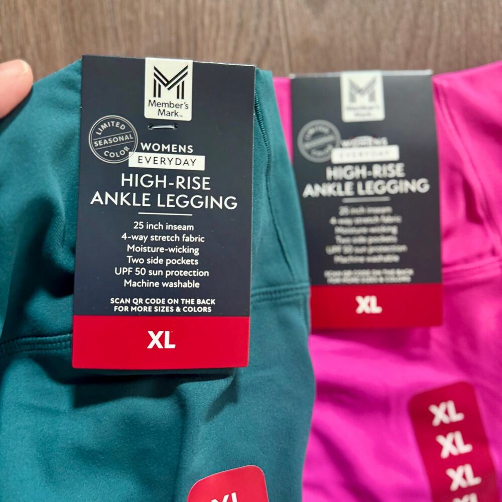 Members Mark Leggings Everyday High Rise Ankle Length Bundle of 2 Pink Teal XL - Picture 7 of 11
